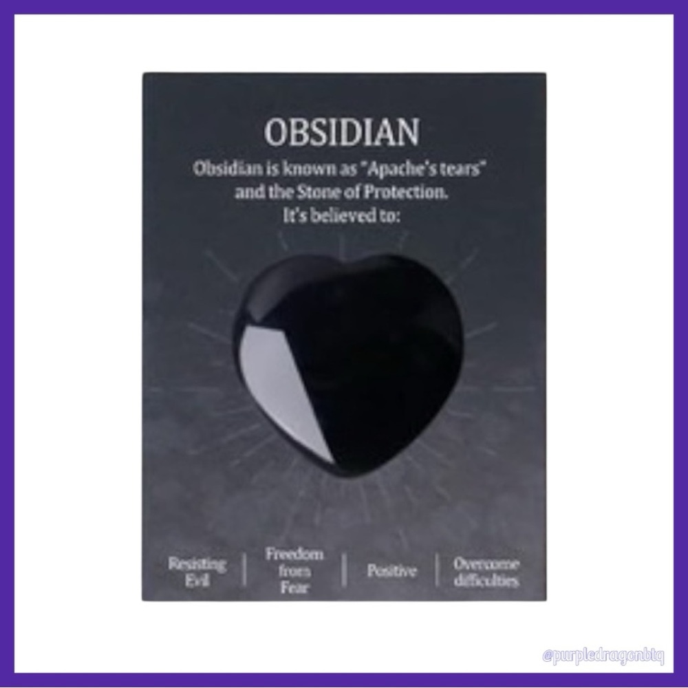 Obsidian Heart Palm Stone - Black New